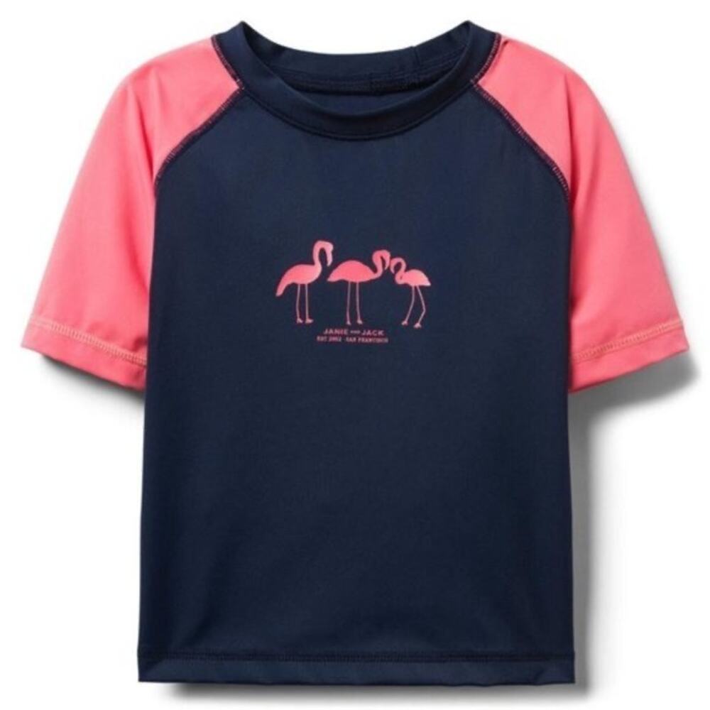 Janie and Jack Baby Blue Pink Flamingo Rashguard Swim Top